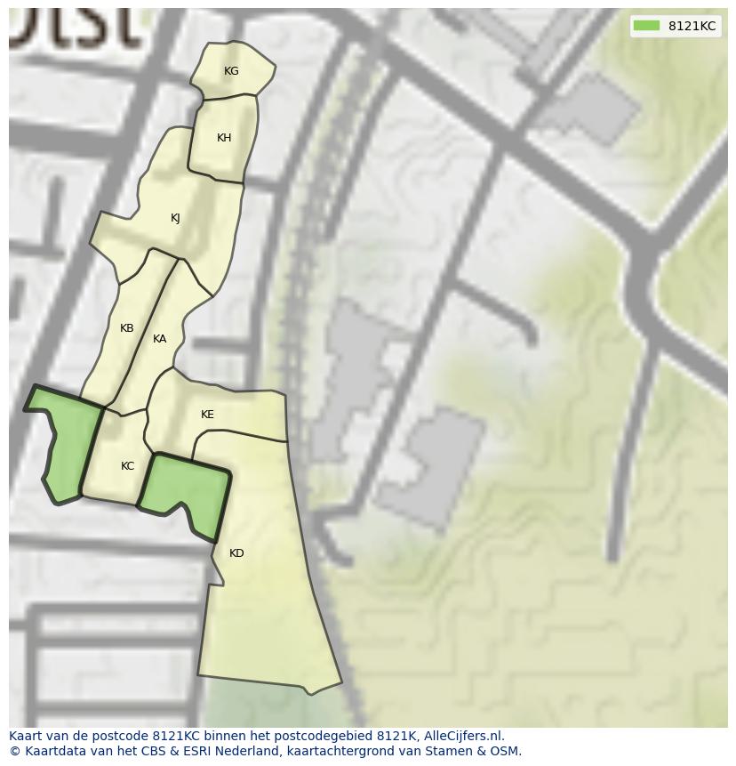 Afbeelding van het postcodegebied 8121 KC op de kaart.