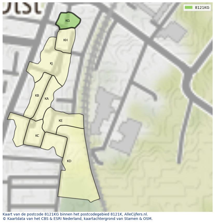 Afbeelding van het postcodegebied 8121 KG op de kaart.