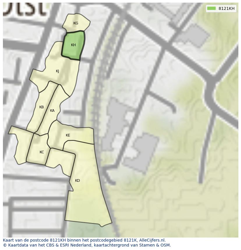 Afbeelding van het postcodegebied 8121 KH op de kaart.
