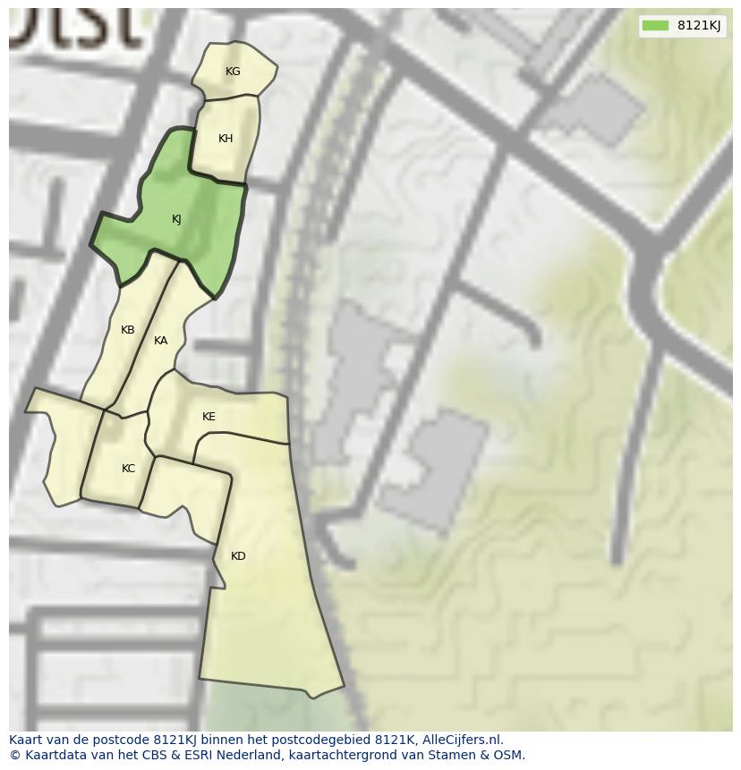 Afbeelding van het postcodegebied 8121 KJ op de kaart.