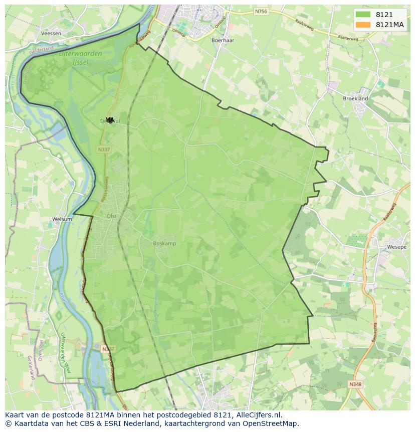 Afbeelding van het postcodegebied 8121 MA op de kaart.