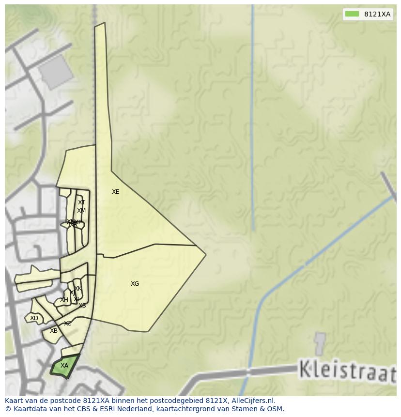 Afbeelding van het postcodegebied 8121 XA op de kaart.