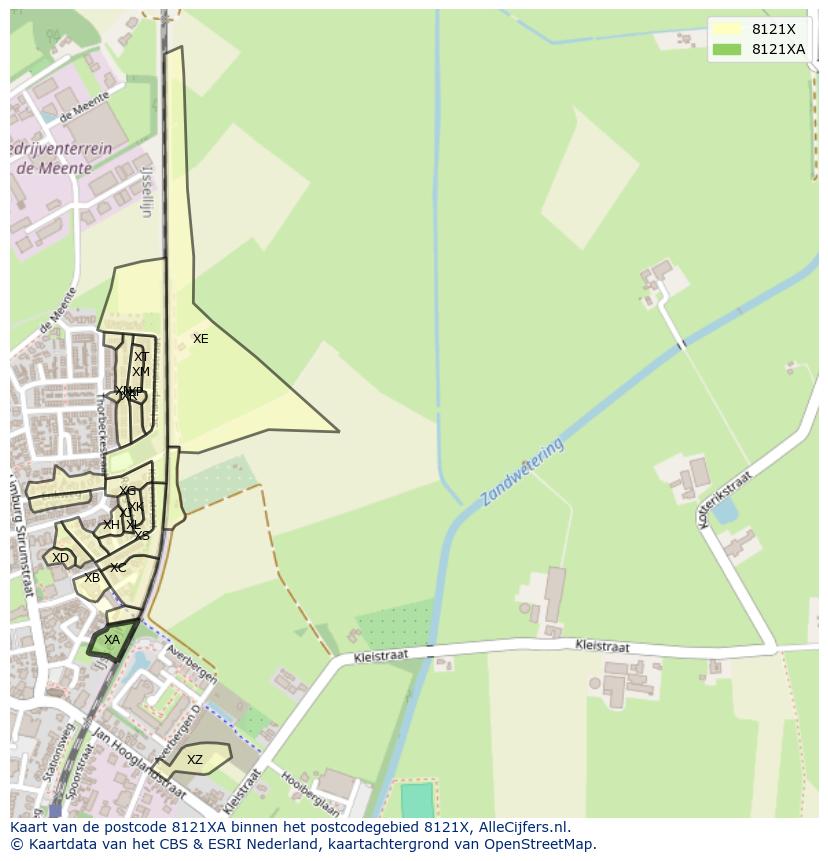 Afbeelding van het postcodegebied 8121 XA op de kaart.