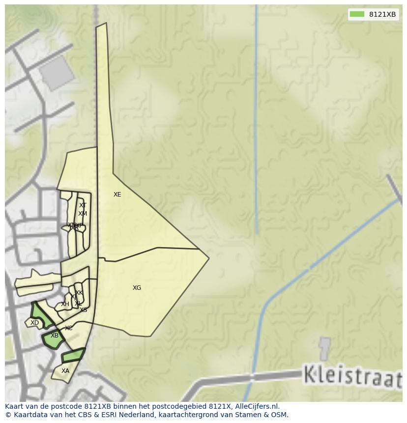 Afbeelding van het postcodegebied 8121 XB op de kaart.