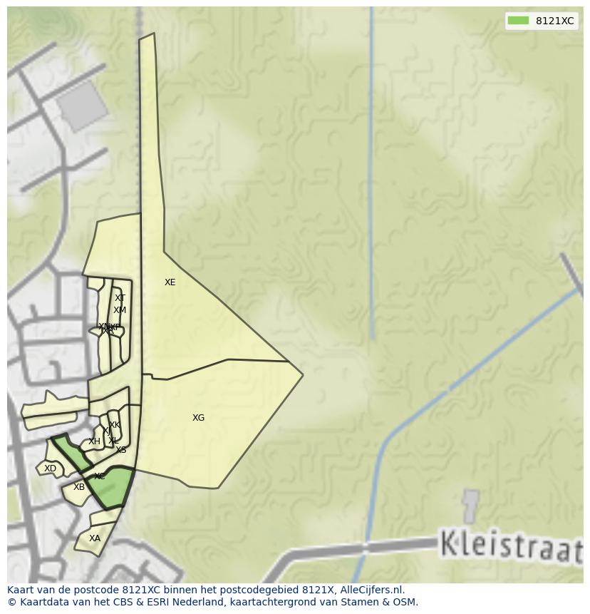 Afbeelding van het postcodegebied 8121 XC op de kaart.