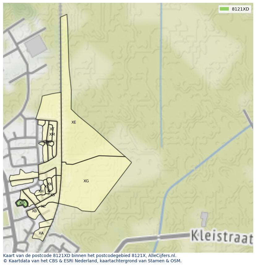 Afbeelding van het postcodegebied 8121 XD op de kaart.