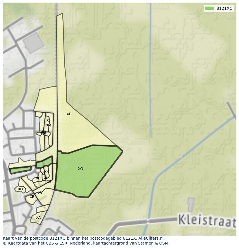Afbeelding van het postcodegebied 8121 XG op de kaart.