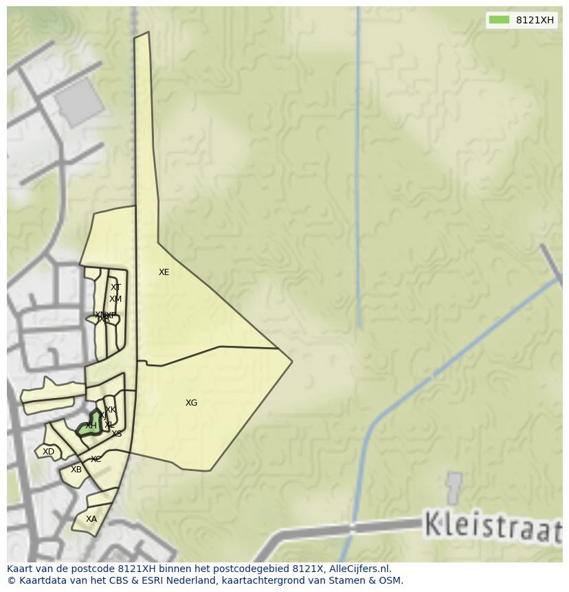 Afbeelding van het postcodegebied 8121 XH op de kaart.