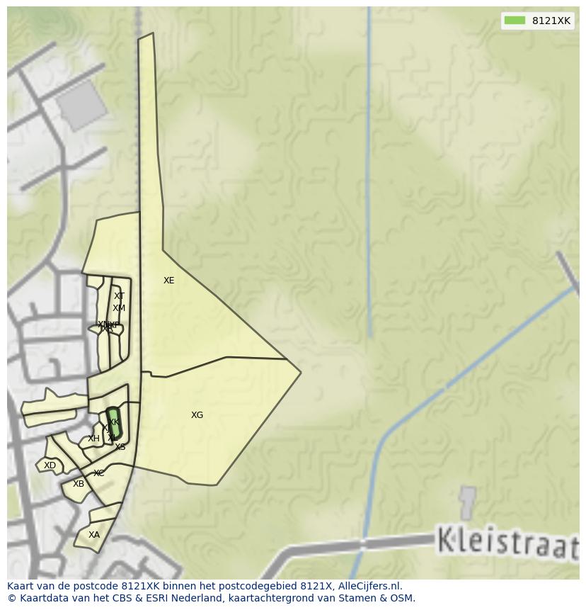 Afbeelding van het postcodegebied 8121 XK op de kaart.