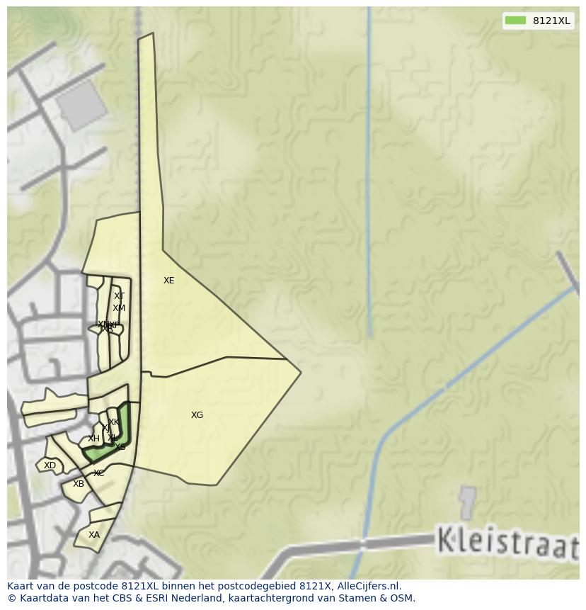 Afbeelding van het postcodegebied 8121 XL op de kaart.
