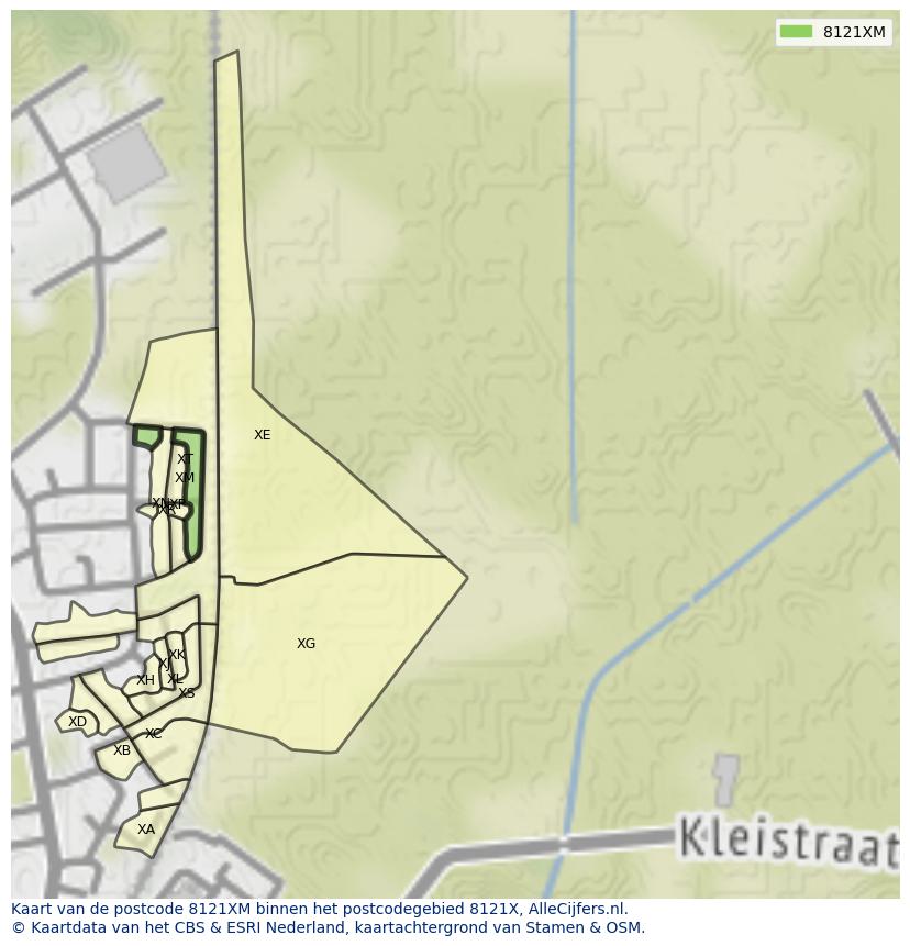 Afbeelding van het postcodegebied 8121 XM op de kaart.