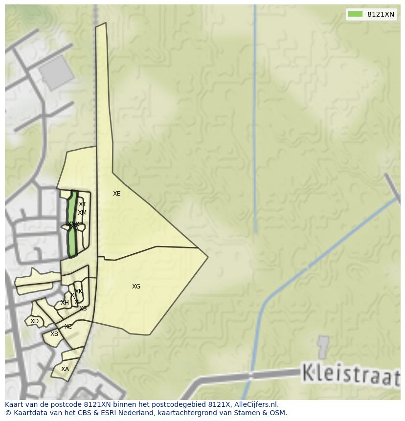 Afbeelding van het postcodegebied 8121 XN op de kaart.
