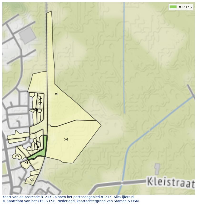 Afbeelding van het postcodegebied 8121 XS op de kaart.
