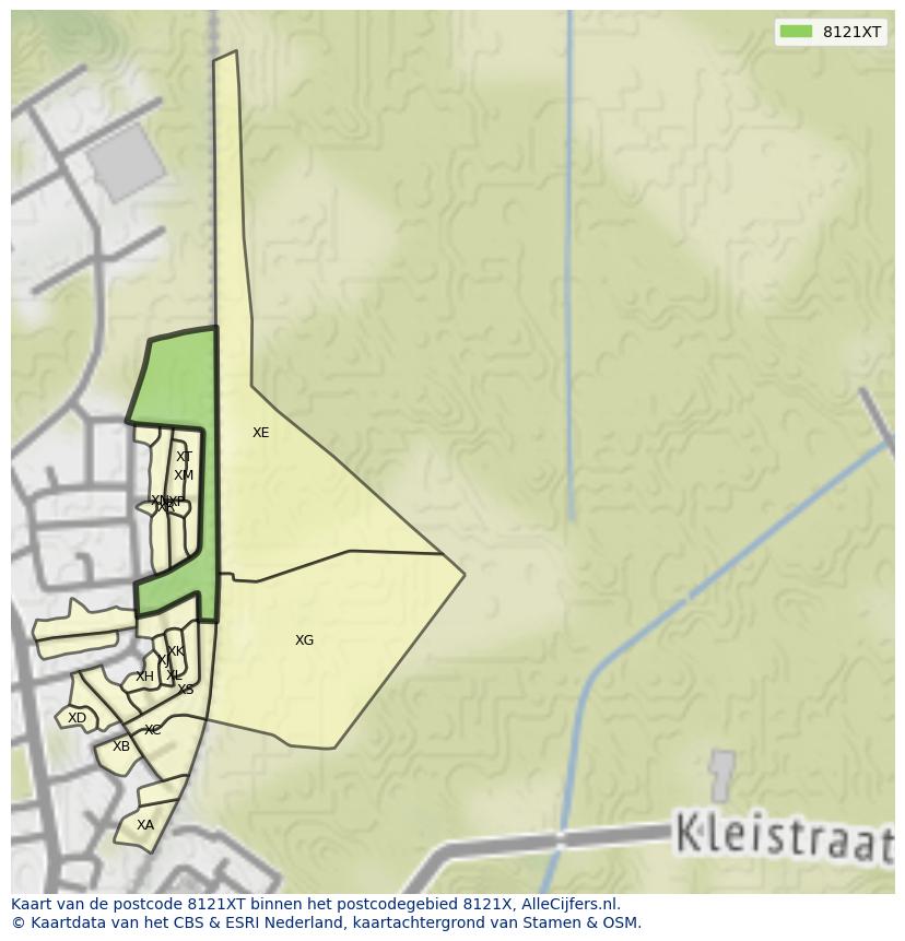 Afbeelding van het postcodegebied 8121 XT op de kaart.