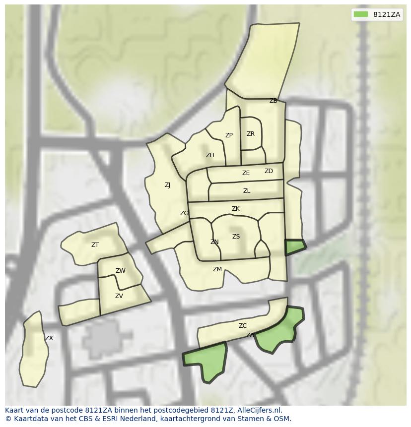 Afbeelding van het postcodegebied 8121 ZA op de kaart.