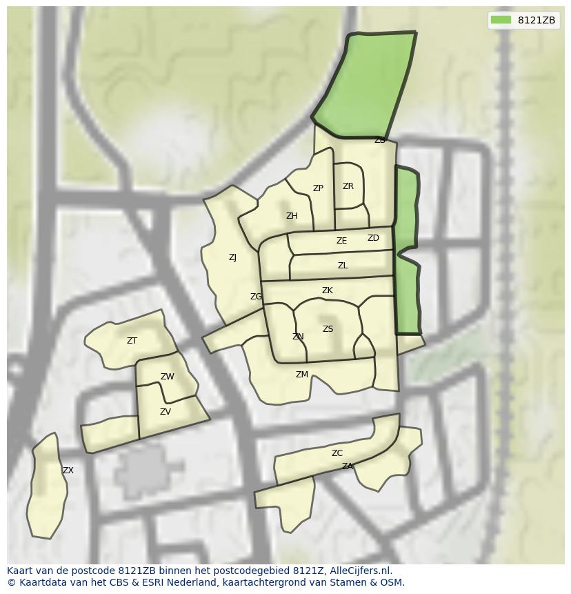 Afbeelding van het postcodegebied 8121 ZB op de kaart.