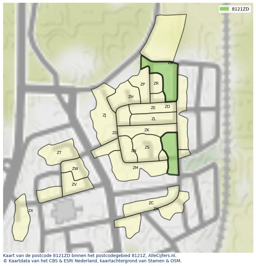 Afbeelding van het postcodegebied 8121 ZD op de kaart.