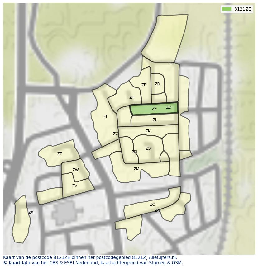 Afbeelding van het postcodegebied 8121 ZE op de kaart.