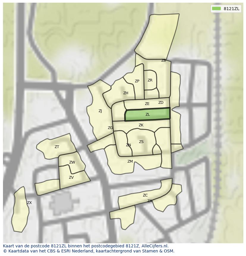 Afbeelding van het postcodegebied 8121 ZL op de kaart.