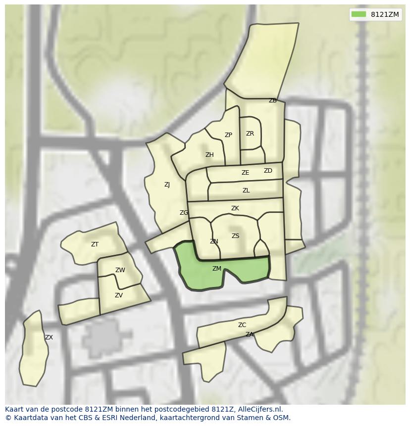 Afbeelding van het postcodegebied 8121 ZM op de kaart.