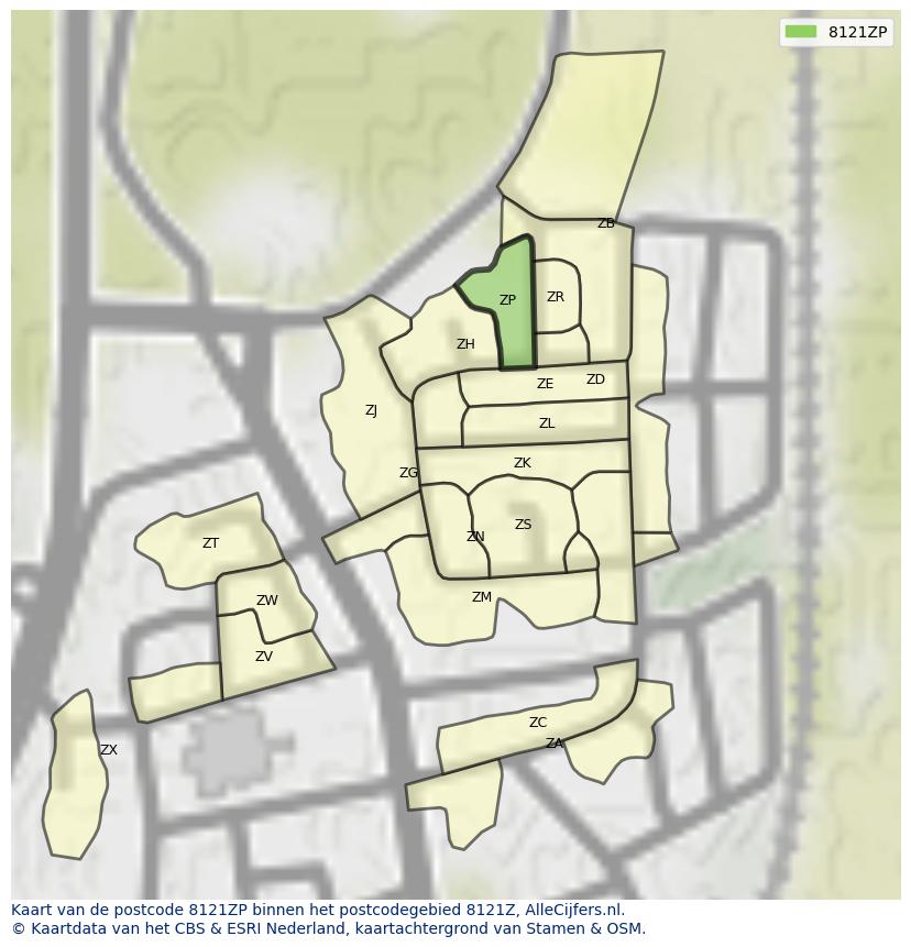 Afbeelding van het postcodegebied 8121 ZP op de kaart.