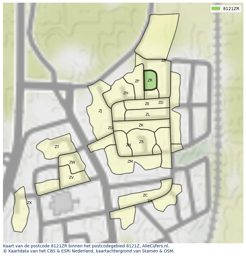 Afbeelding van het postcodegebied 8121 ZR op de kaart.