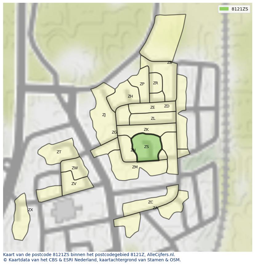 Afbeelding van het postcodegebied 8121 ZS op de kaart.