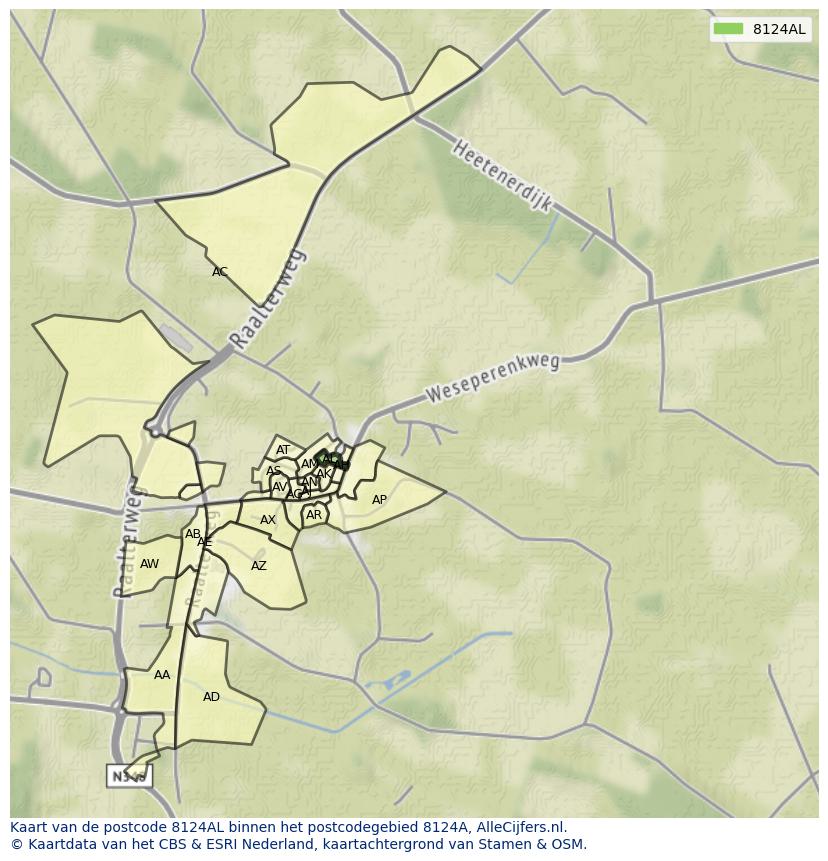 Afbeelding van het postcodegebied 8124 AL op de kaart.