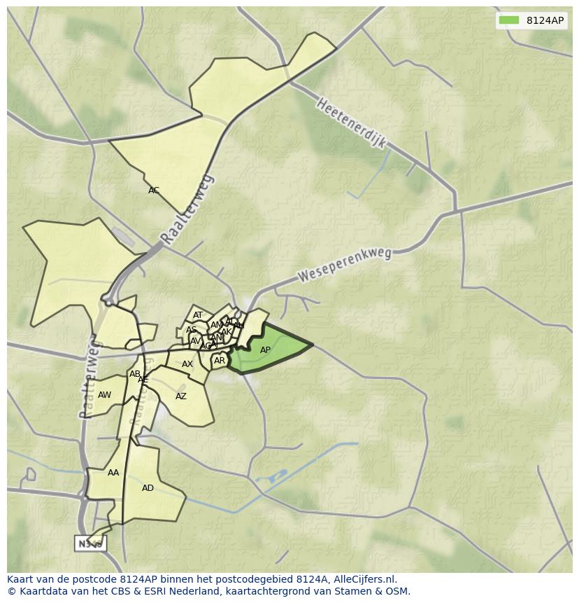 Afbeelding van het postcodegebied 8124 AP op de kaart.
