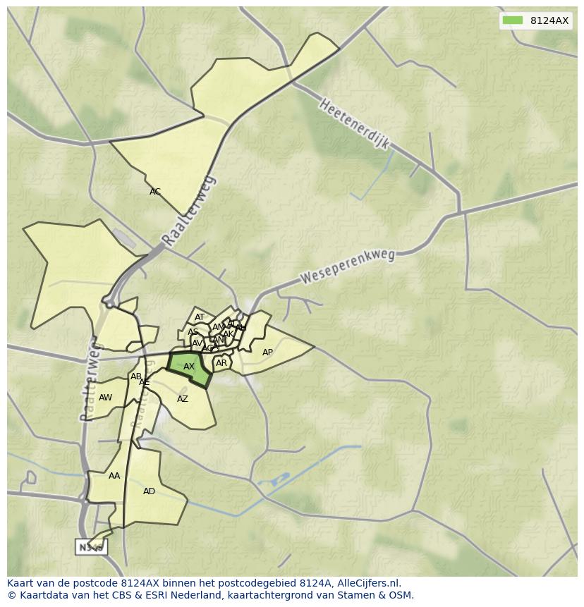 Afbeelding van het postcodegebied 8124 AX op de kaart.