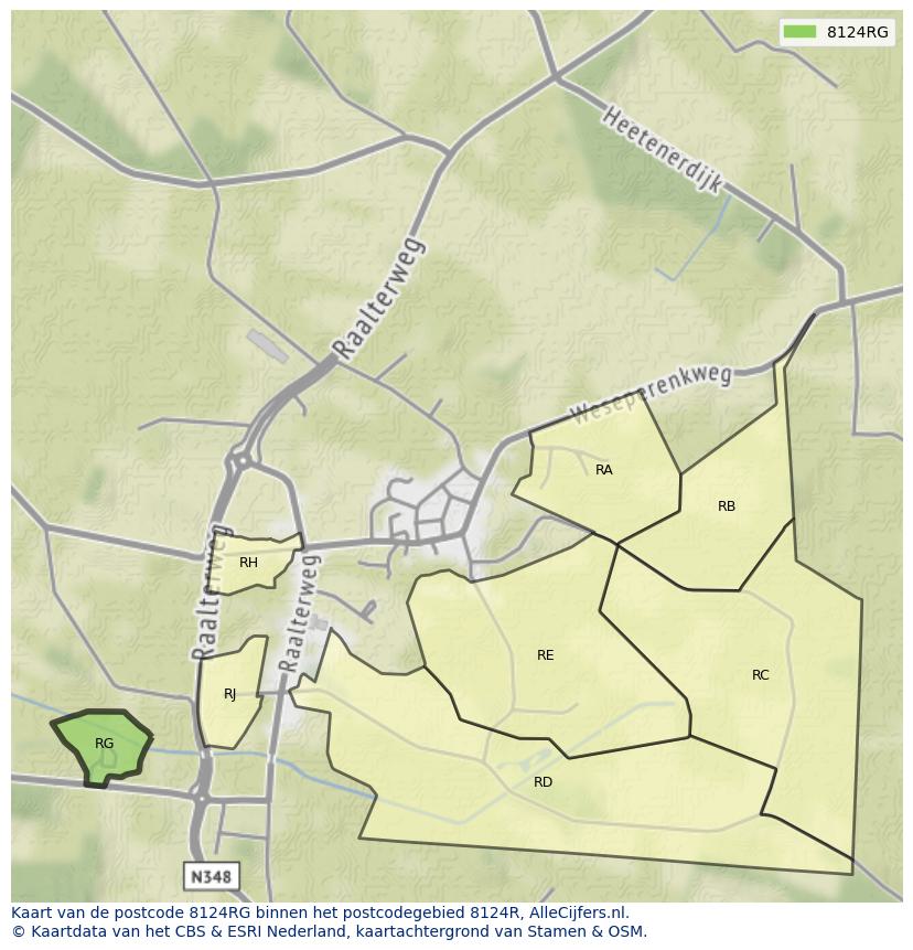 Afbeelding van het postcodegebied 8124 RG op de kaart.