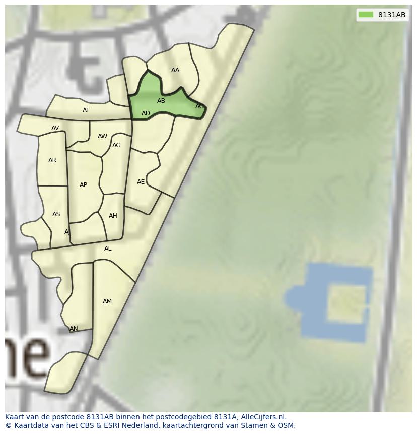 Afbeelding van het postcodegebied 8131 AB op de kaart.