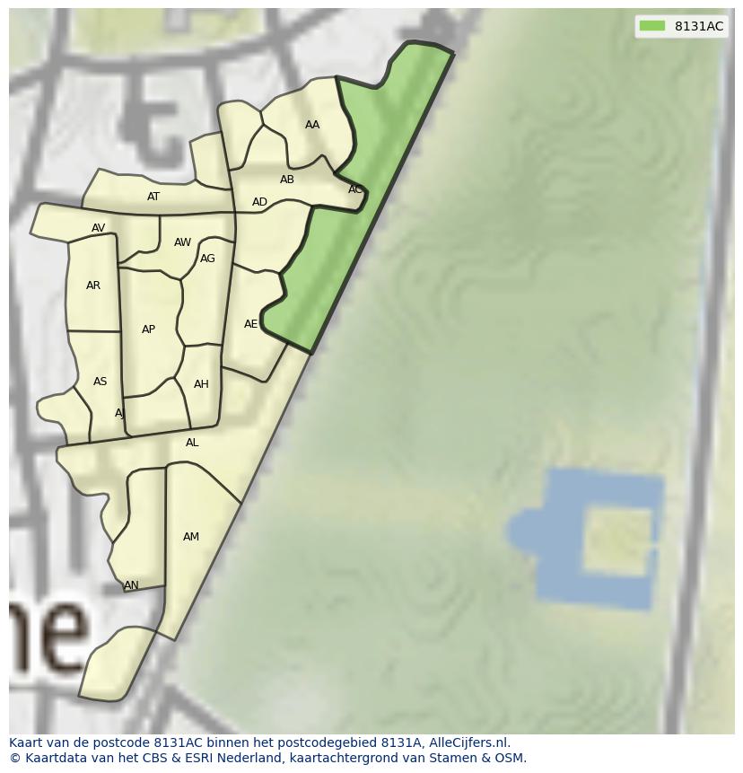 Afbeelding van het postcodegebied 8131 AC op de kaart.