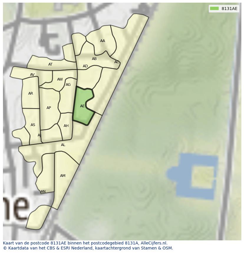 Afbeelding van het postcodegebied 8131 AE op de kaart.
