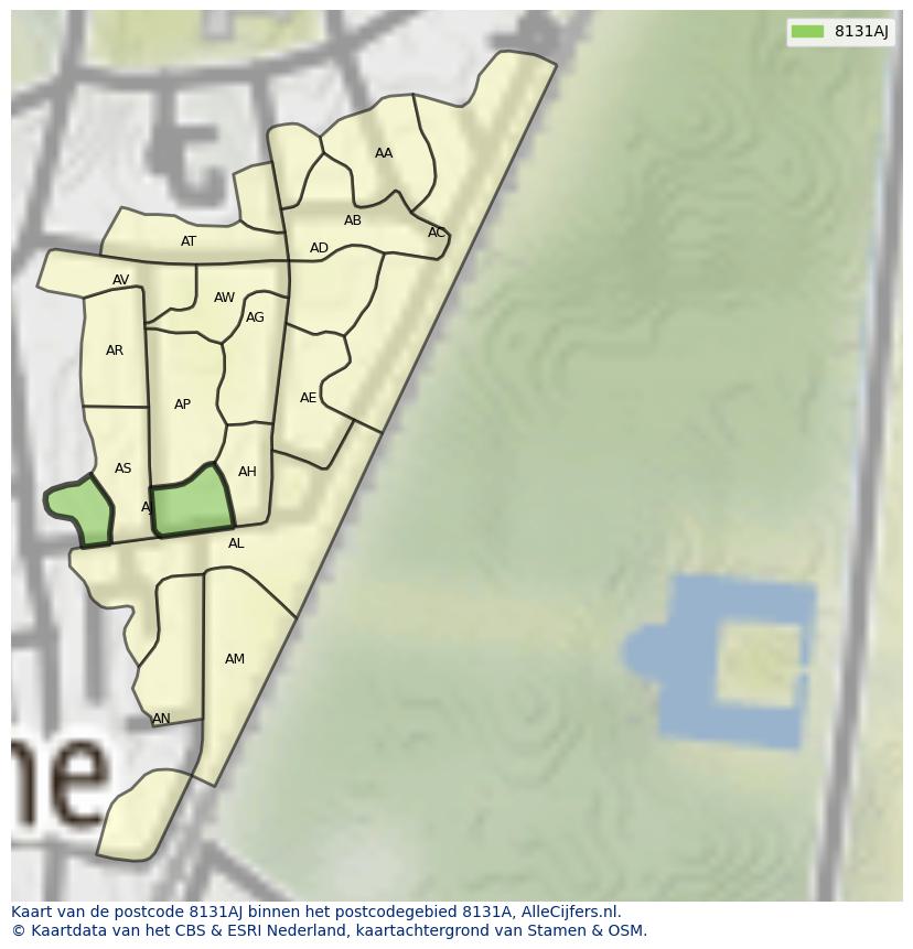 Afbeelding van het postcodegebied 8131 AJ op de kaart.