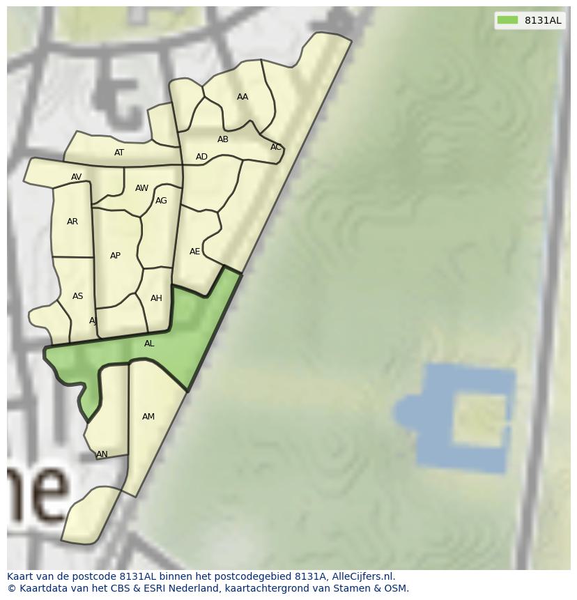 Afbeelding van het postcodegebied 8131 AL op de kaart.