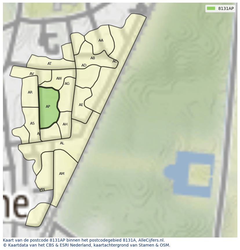 Afbeelding van het postcodegebied 8131 AP op de kaart.