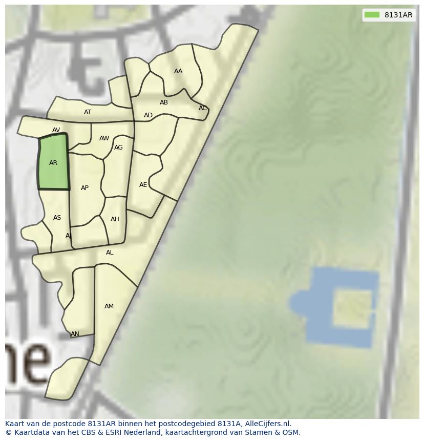 Afbeelding van het postcodegebied 8131 AR op de kaart.
