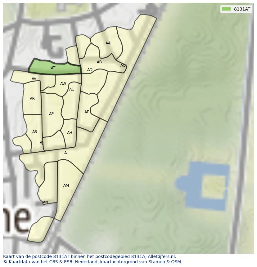 Afbeelding van het postcodegebied 8131 AT op de kaart.