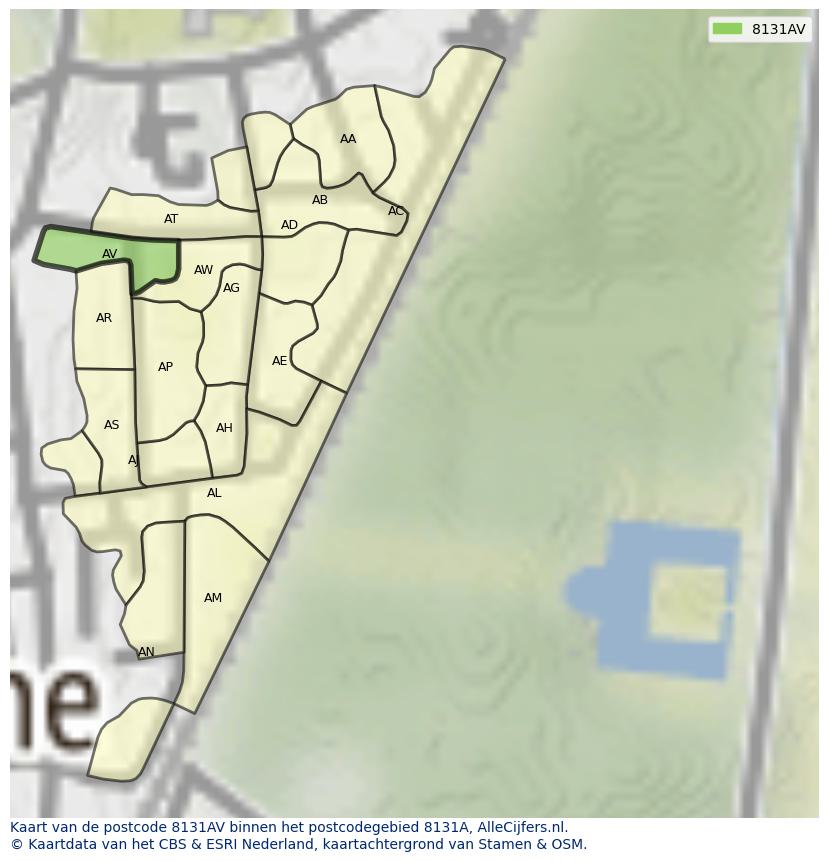 Afbeelding van het postcodegebied 8131 AV op de kaart.