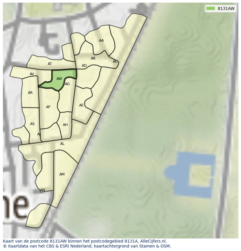 Afbeelding van het postcodegebied 8131 AW op de kaart.