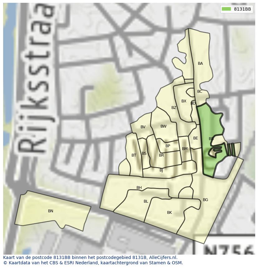 Afbeelding van het postcodegebied 8131 BB op de kaart.