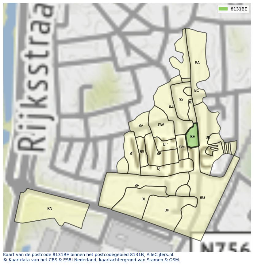 Afbeelding van het postcodegebied 8131 BE op de kaart.