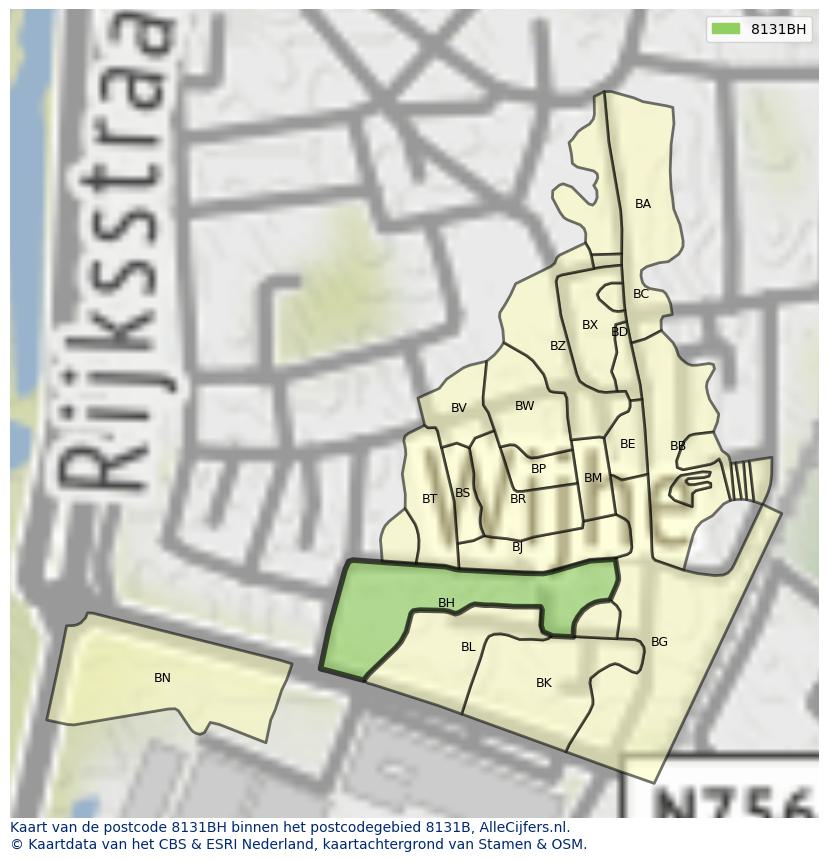 Afbeelding van het postcodegebied 8131 BH op de kaart.