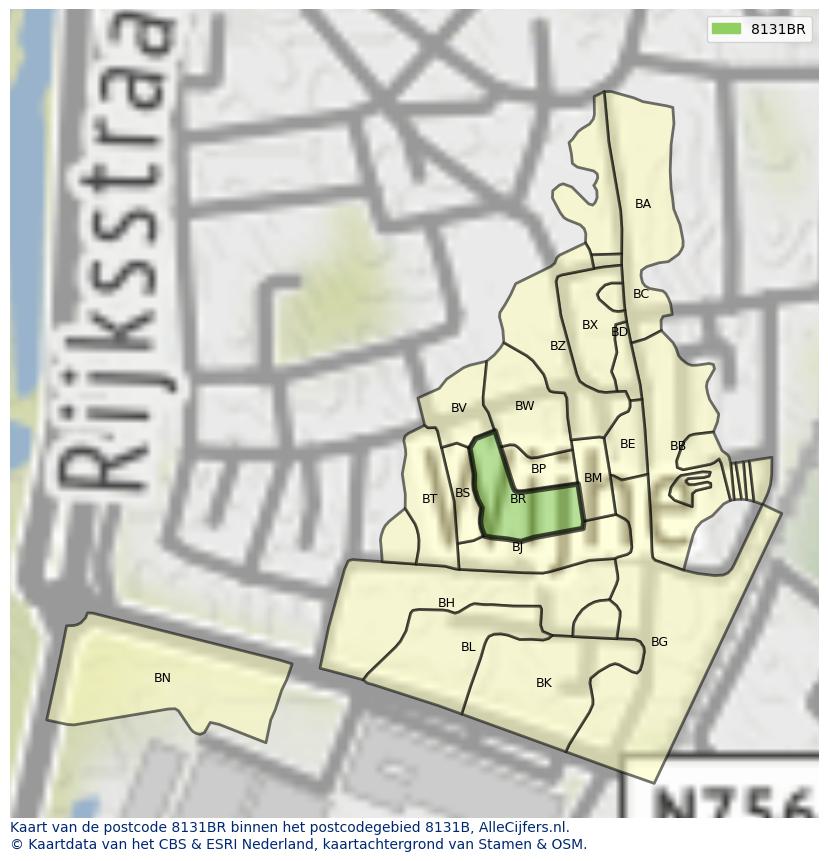 Afbeelding van het postcodegebied 8131 BR op de kaart.