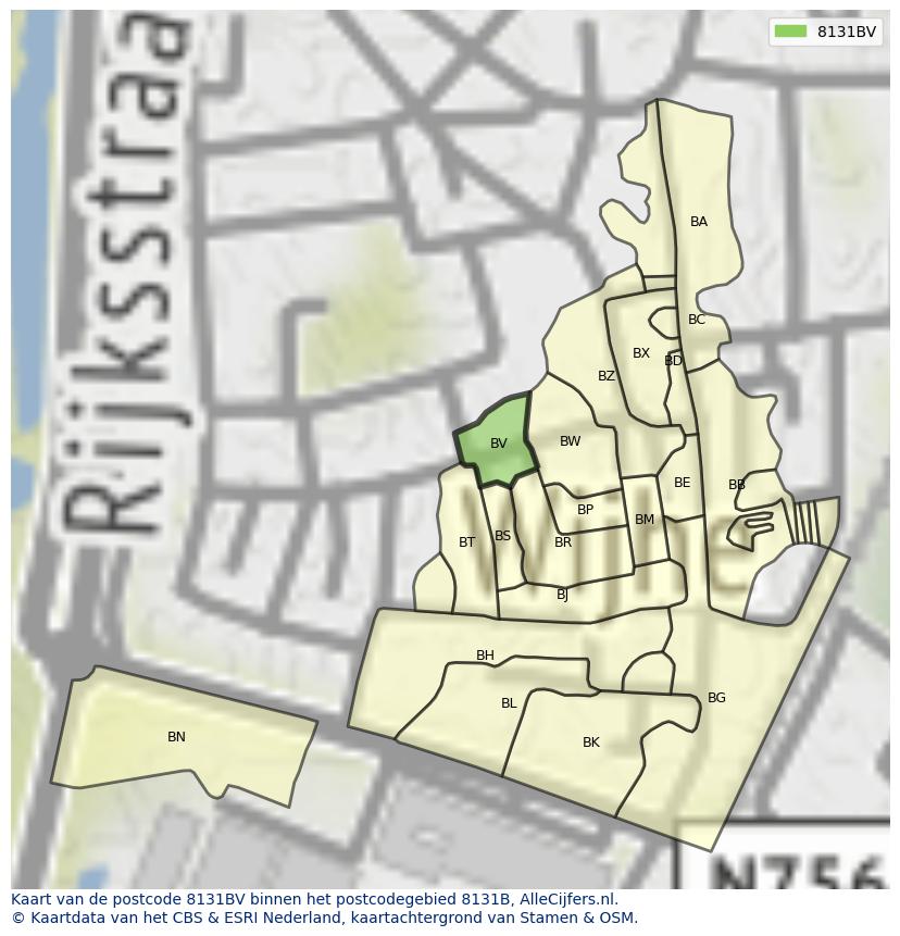 Afbeelding van het postcodegebied 8131 BV op de kaart.