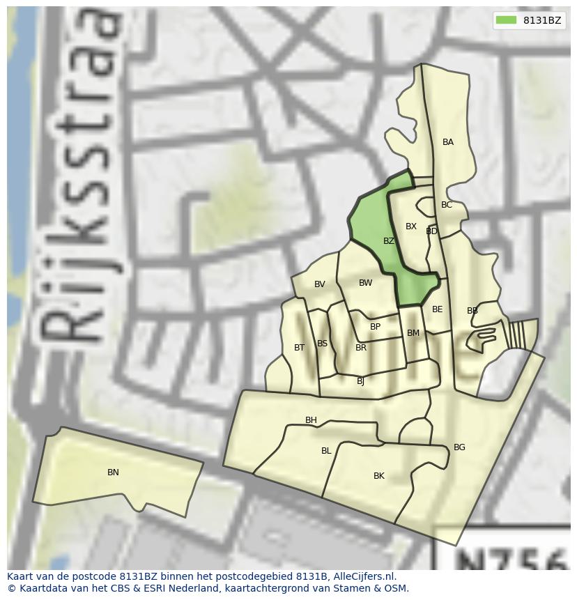 Afbeelding van het postcodegebied 8131 BZ op de kaart.