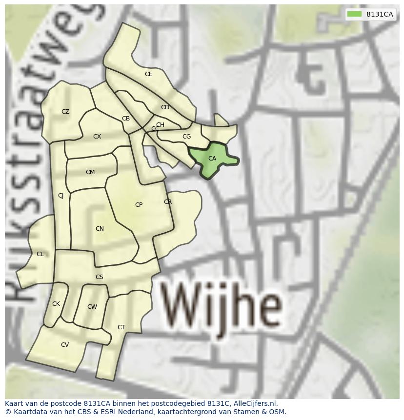 Afbeelding van het postcodegebied 8131 CA op de kaart.
