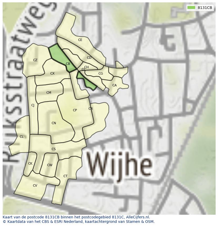 Afbeelding van het postcodegebied 8131 CB op de kaart.