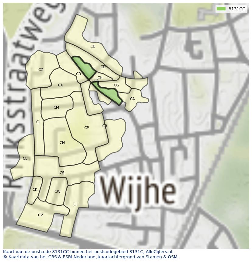 Afbeelding van het postcodegebied 8131 CC op de kaart.